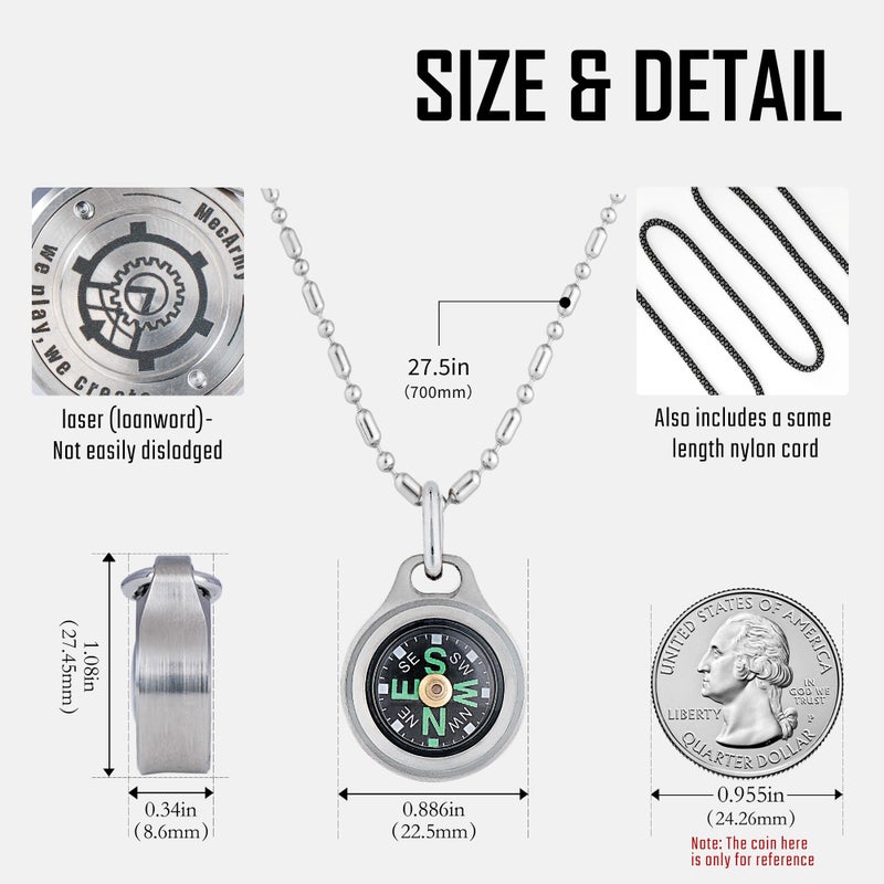 MecArmy CMP/CMP2 Mini Compass- Meaningful Graduation Birthday Gifts for Men Women, EDC Titanium/Brass/Copper Pocket Compass for Hiking SurvivaI, IPX5 Waterproof, Glow in The Dark, Necklace Pendant - Image 3